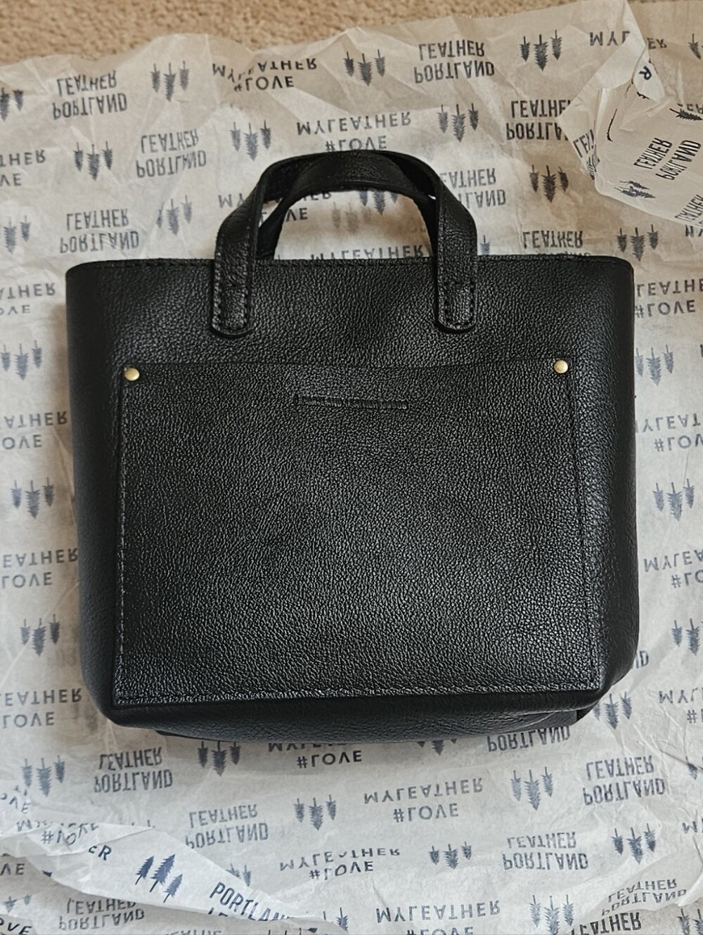 Portland Leather Goods Mini Zippered Crossbody Tote In Pebbled Black